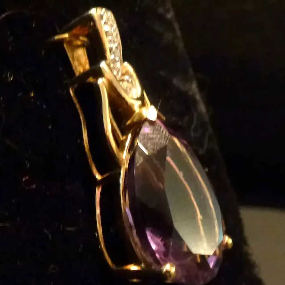 14k Amethyst and Diamond Pear Shape Pendant - image 2