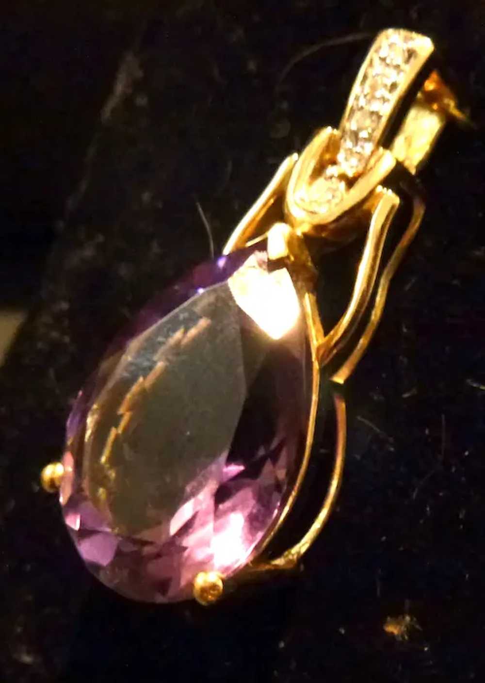 14k Amethyst and Diamond Pear Shape Pendant - image 3