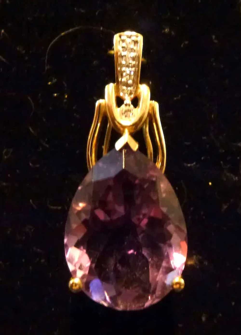 14k Amethyst and Diamond Pear Shape Pendant - image 4