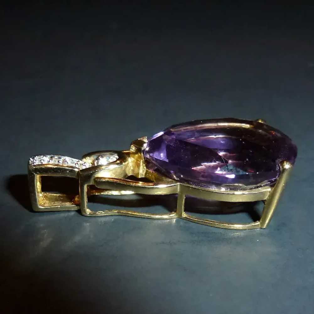 14k Amethyst and Diamond Pear Shape Pendant - image 7