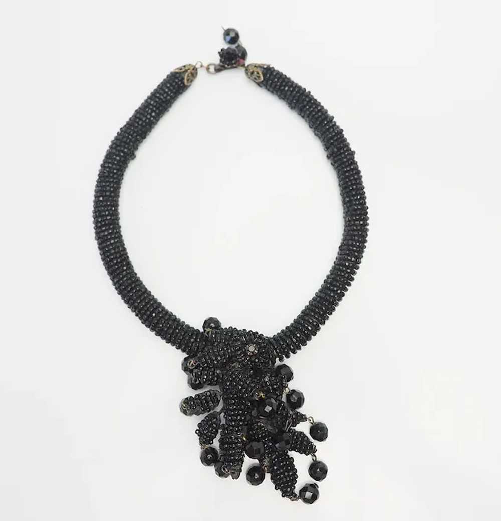 Rare vintage beaded black glass chunky necklace b… - image 2