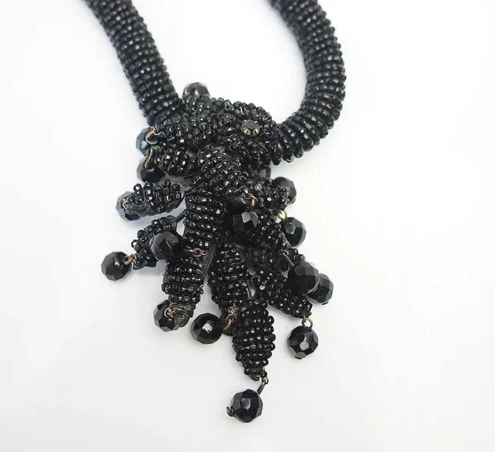 Rare vintage beaded black glass chunky necklace b… - image 3