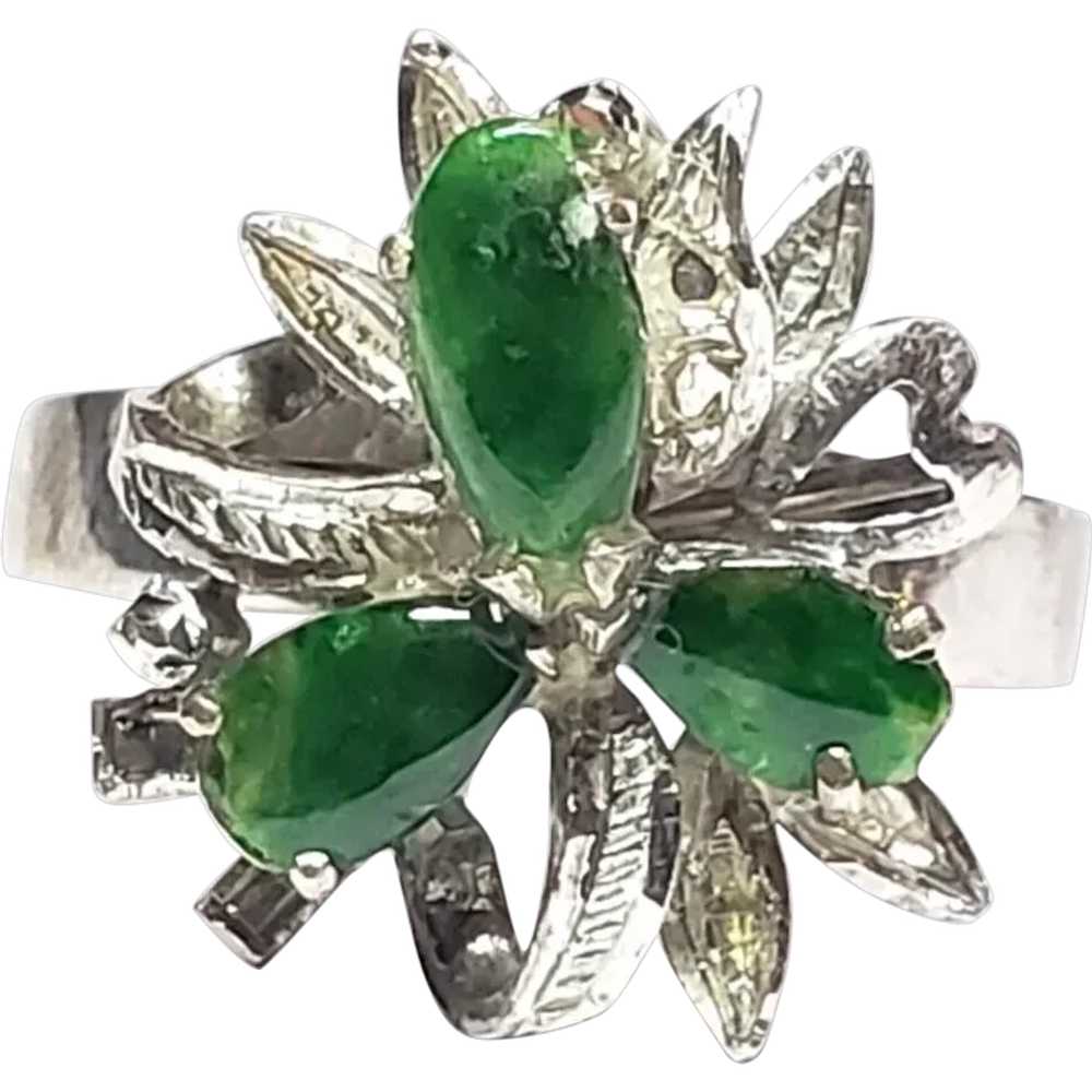 Jade Ring Vintage Jadeite Jade Sterling Womens Ri… - image 1