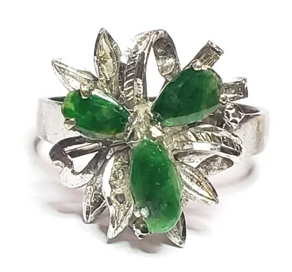 Jade Ring Vintage Jadeite Jade Sterling Womens Ri… - image 2