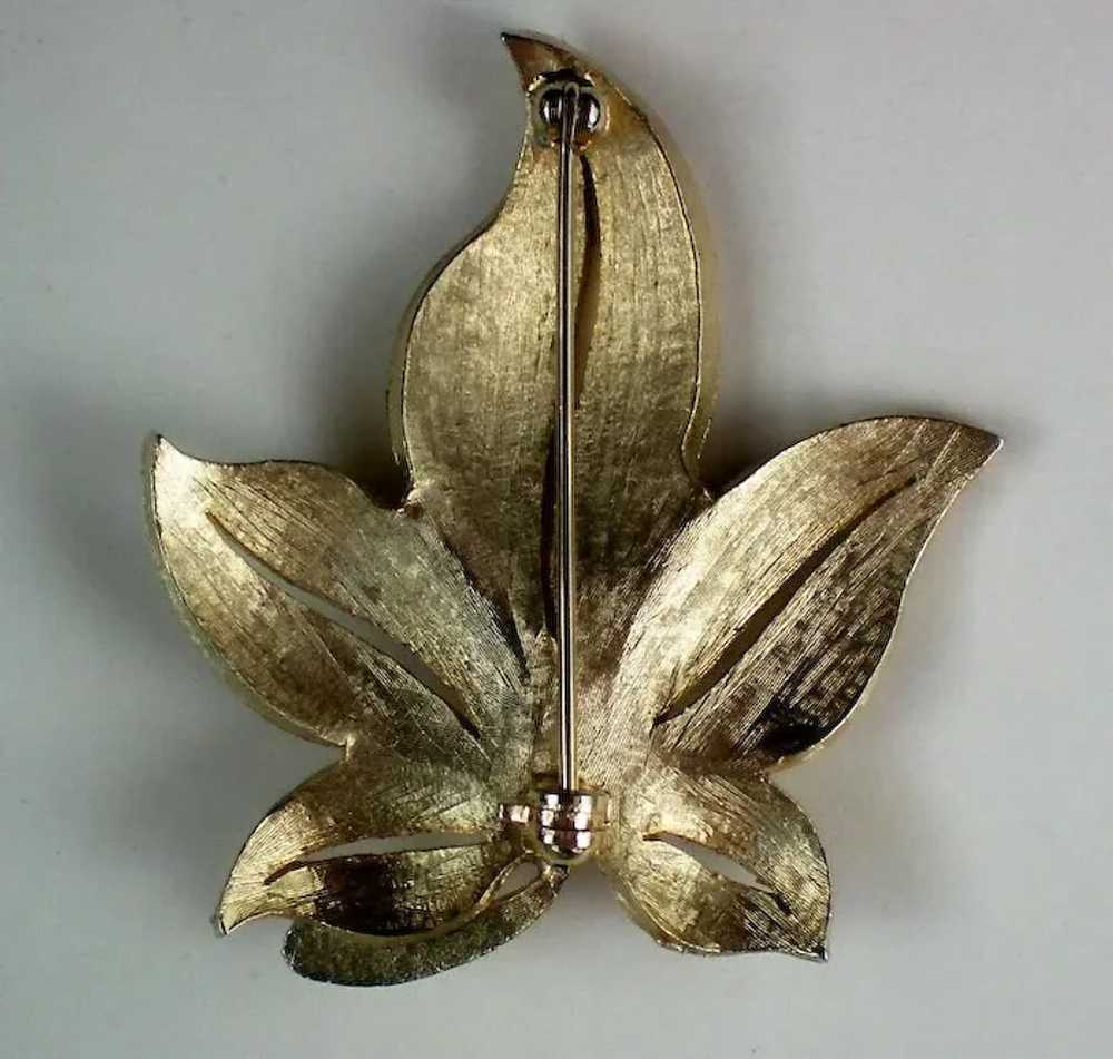 Autumn Golden Leaf Pin with faux Pearls - image 2