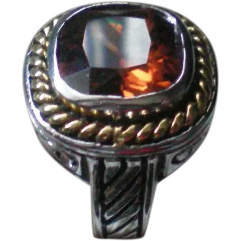 Silver and Gold tone Ring with Amber Colored Stone - image 1