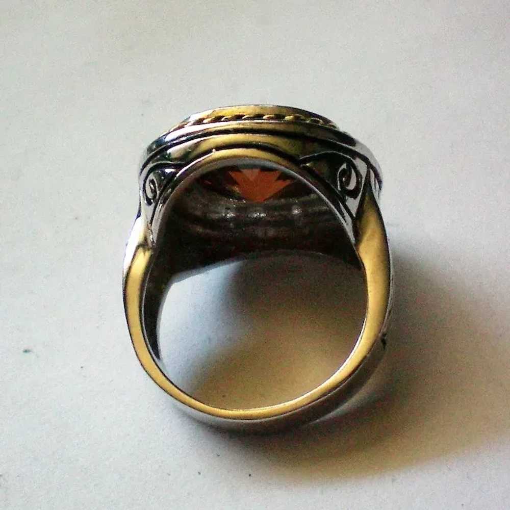 Silver and Gold tone Ring with Amber Colored Stone - image 4
