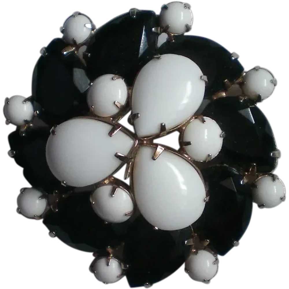 Milk Glass and Jet Black Layered Brooch - image 1