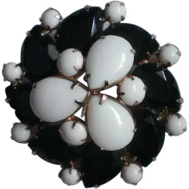 Milk Glass and Jet Black Layered Brooch - image 1