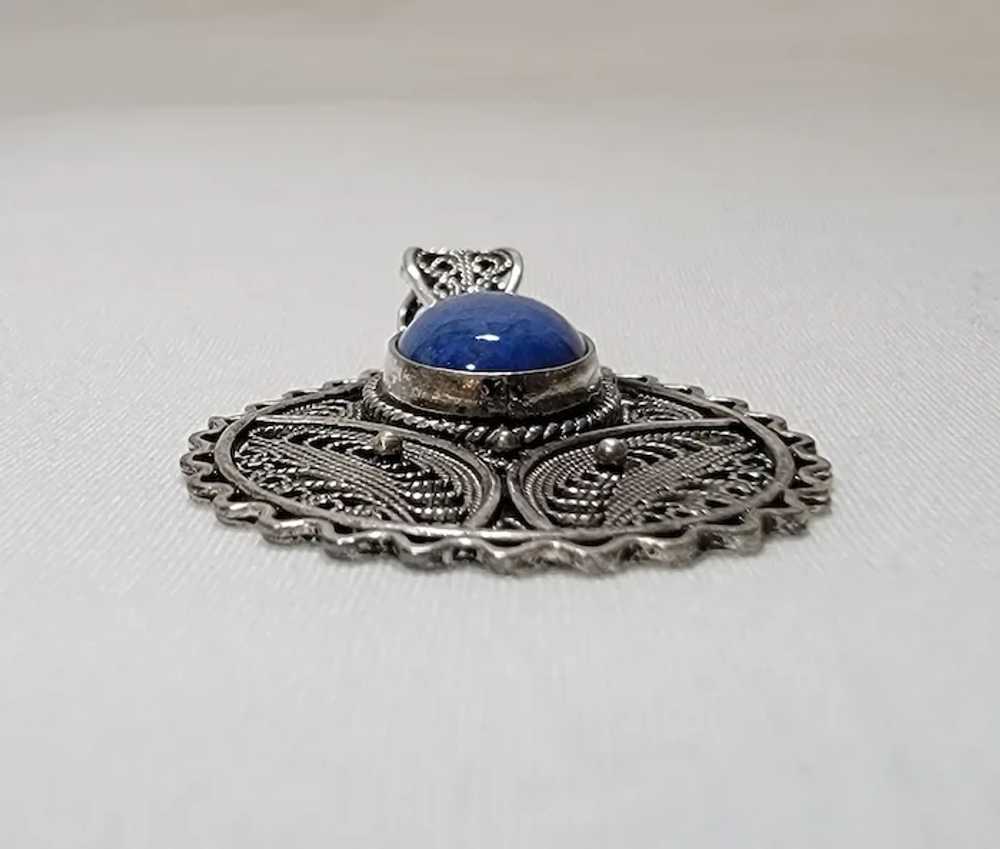 Sterling silver filigree pendant with oval lapis - image 10