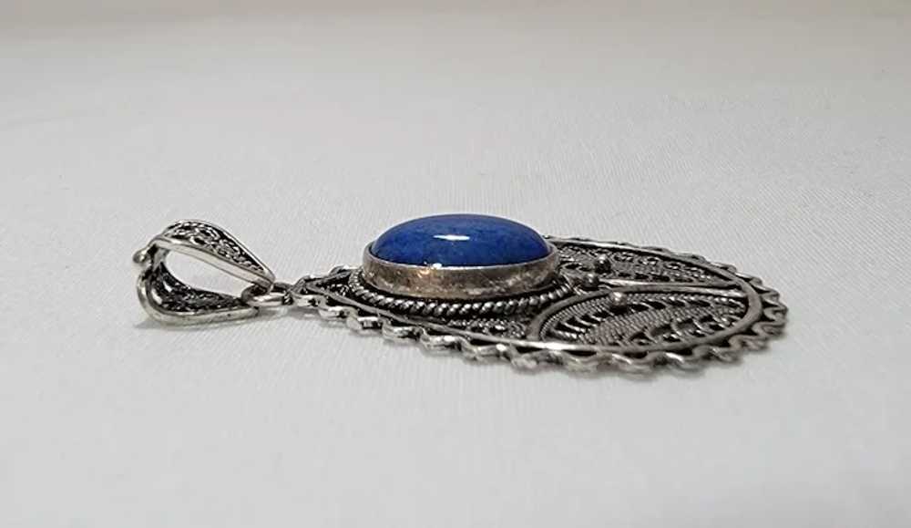 Sterling silver filigree pendant with oval lapis - image 11