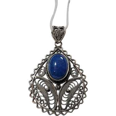 Sterling silver filigree pendant with oval lapis - image 1