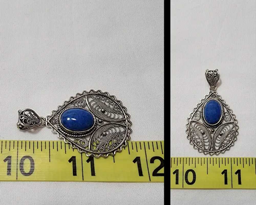 Sterling silver filigree pendant with oval lapis - image 2