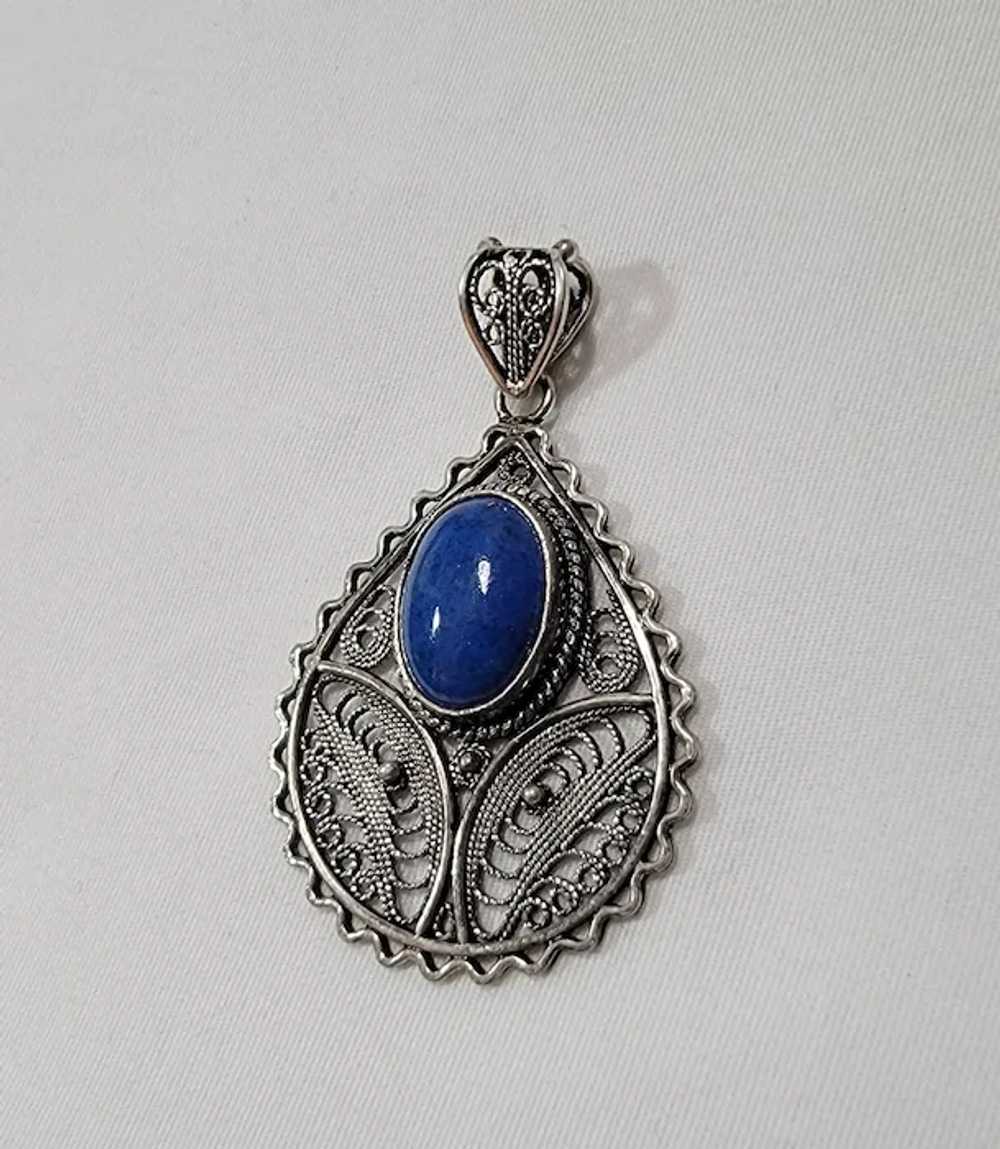 Sterling silver filigree pendant with oval lapis - image 5