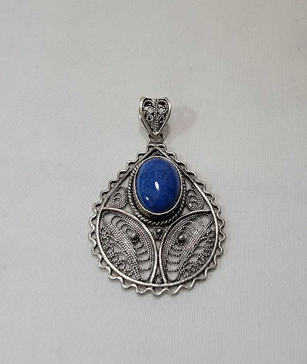 Sterling silver filigree pendant with oval lapis - image 6