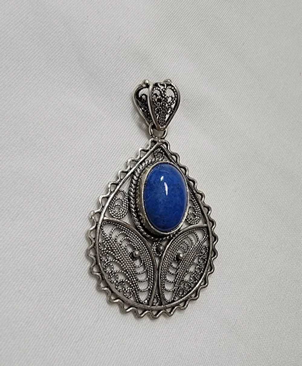 Sterling silver filigree pendant with oval lapis - image 7