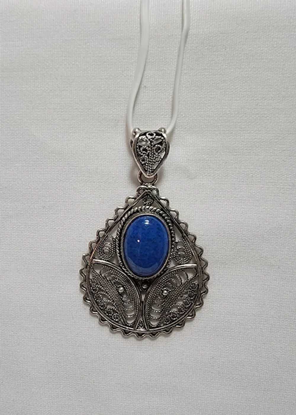 Sterling silver filigree pendant with oval lapis - image 8