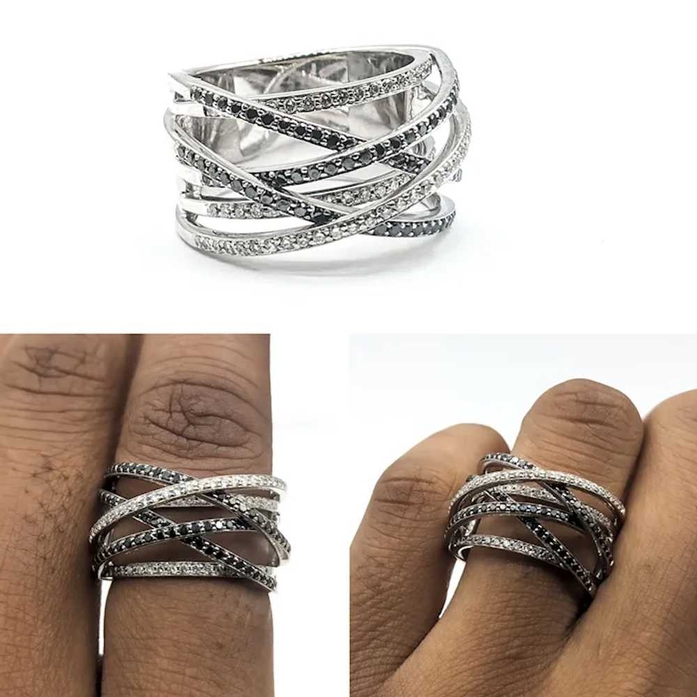 6 Row Crossover Black & White Diamond Ring In Whi… - image 2