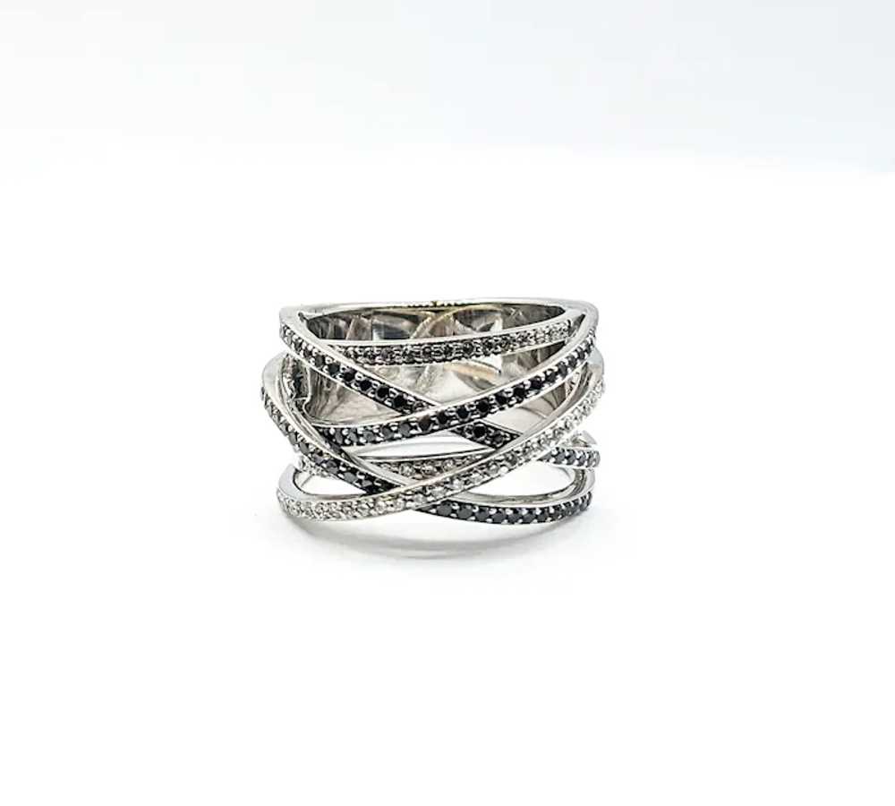 6 Row Crossover Black & White Diamond Ring In Whi… - image 3