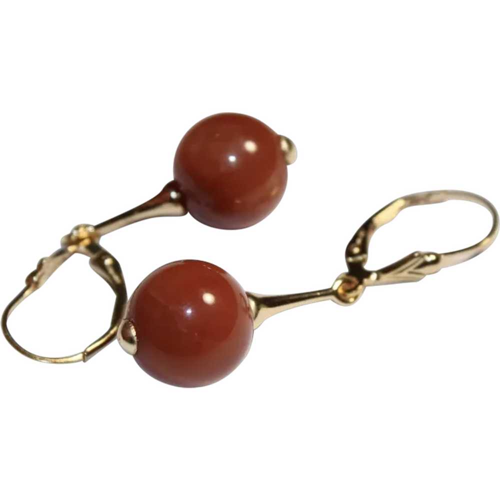 Burma Red Jade Drop Earrings - image 1