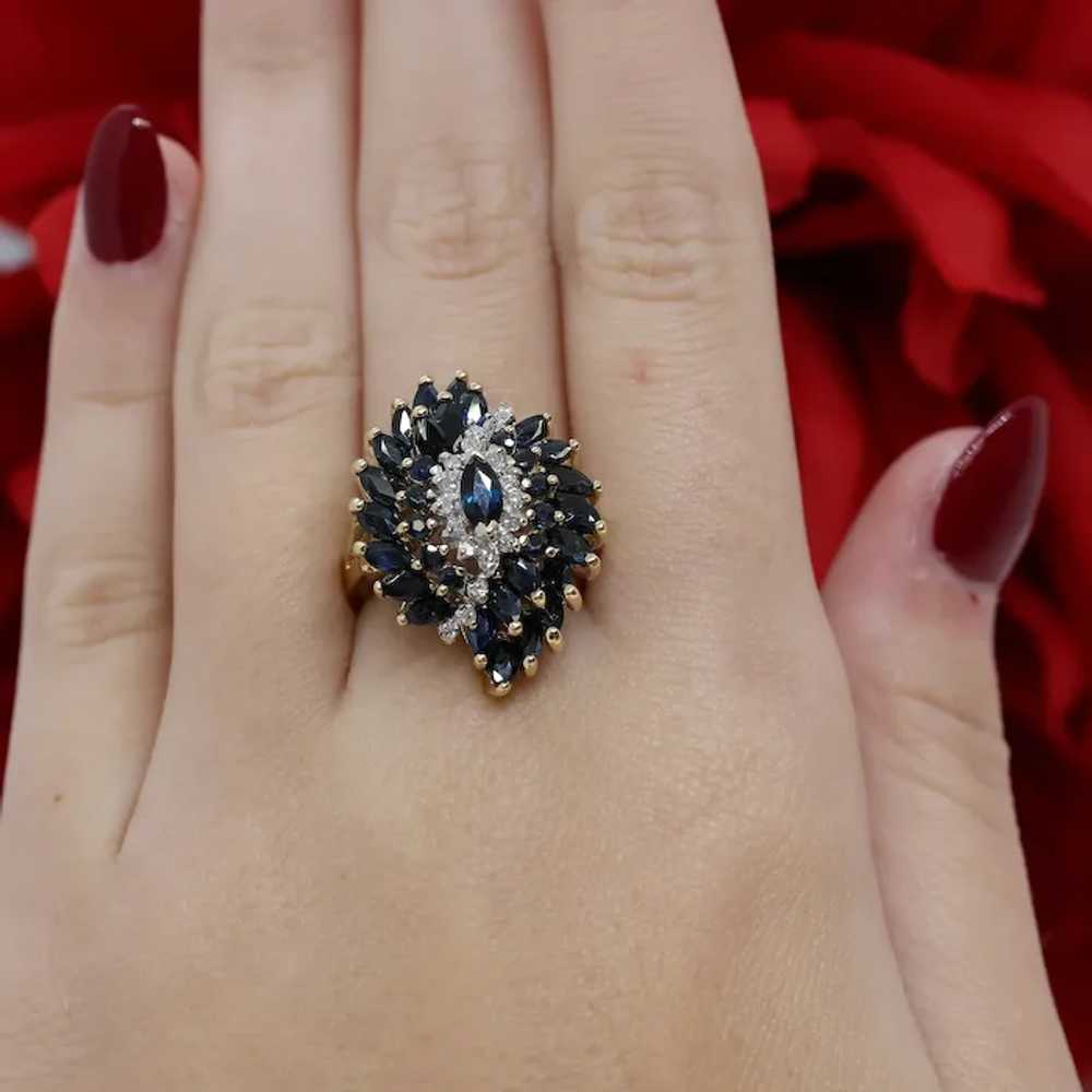 Sapphire Diamond Floral Statement Ring 10K Yellow… - image 2