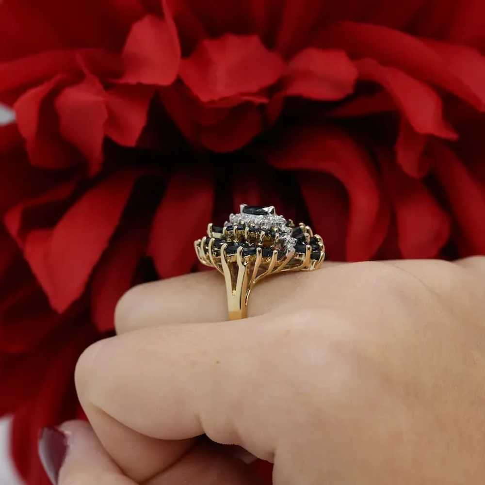 Sapphire Diamond Floral Statement Ring 10K Yellow… - image 4