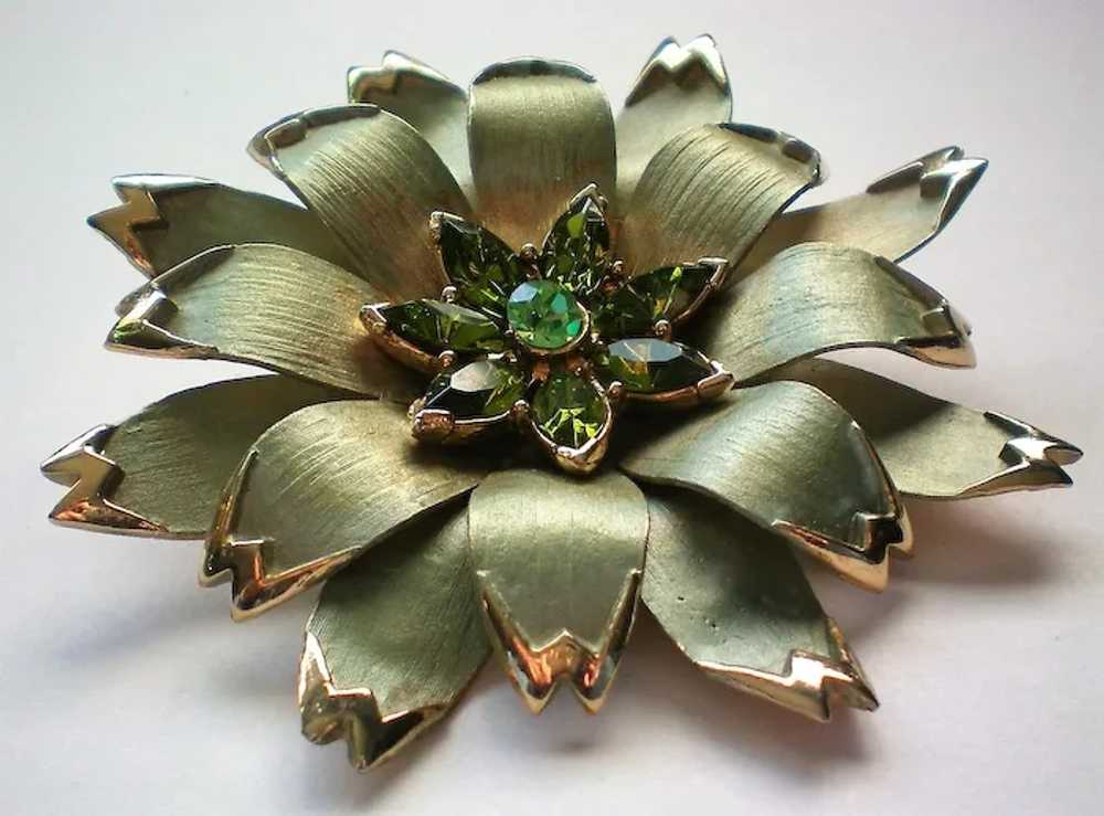 Large Multi-Layered Metal Brooch with Peridot Gre… - image 2