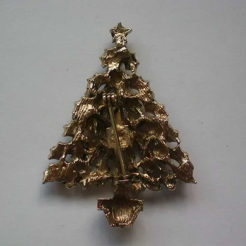 Gold tone Christmas Tree Pin with Holly Berries - image 2