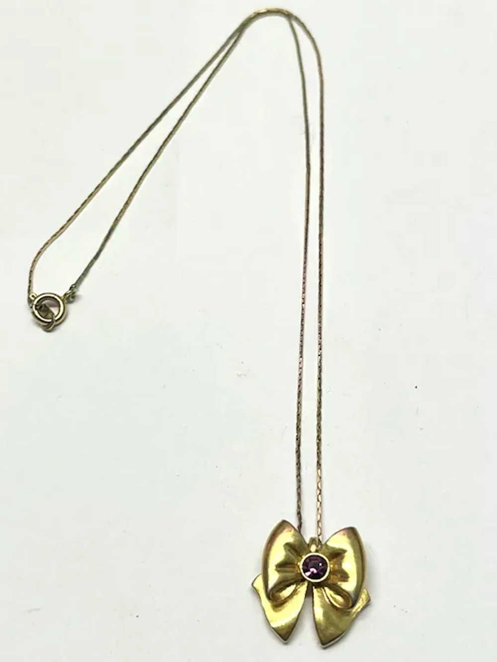 Vintage purple rhinestone bow necklace - image 2