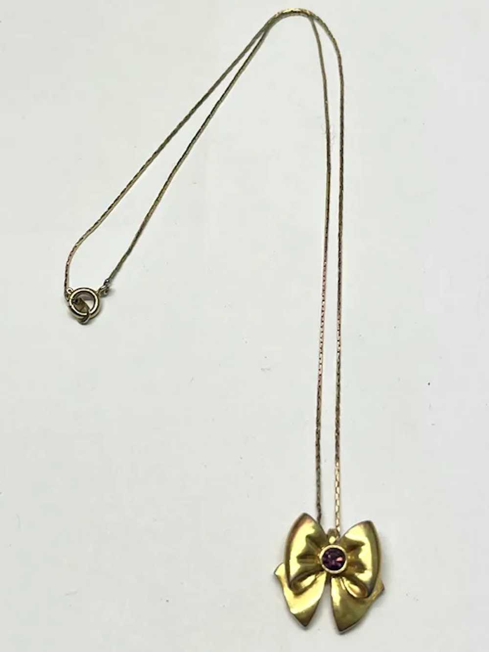 Vintage purple rhinestone bow necklace - image 3