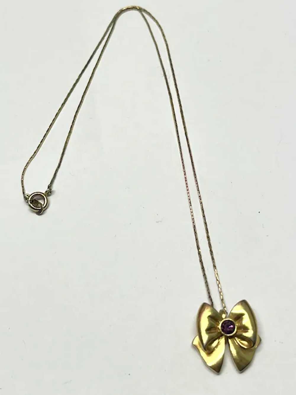 Vintage purple rhinestone bow necklace - image 4