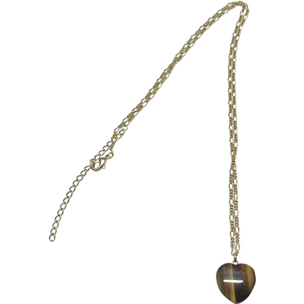 Vintage Tiger Eye Heart Charm Necklace - image 1