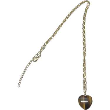 Vintage Tiger Eye Heart Charm Necklace - image 1