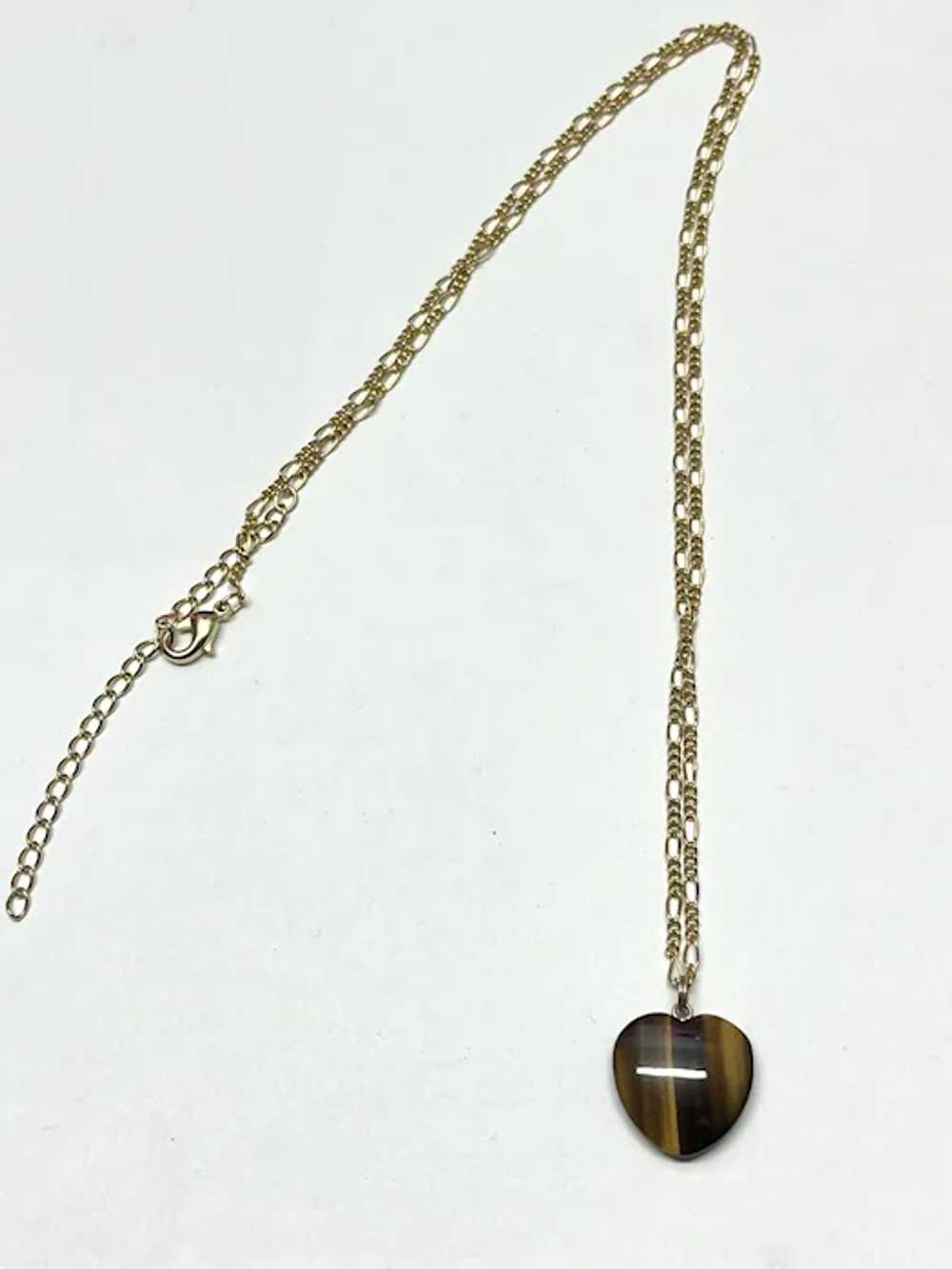 Vintage Tiger Eye Heart Charm Necklace - image 2
