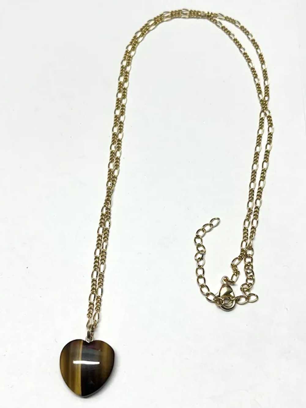 Vintage Tiger Eye Heart Charm Necklace - image 3