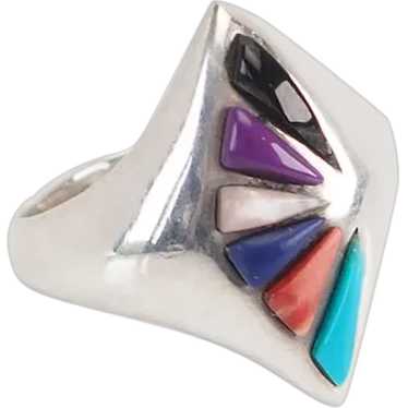 Cha Ray vintage sterling silver inlaid gemstone Na