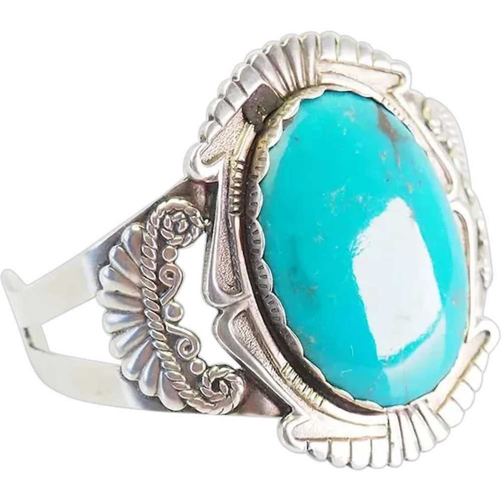 Gorgeous huge turquoise sterling silver Native Am… - image 1