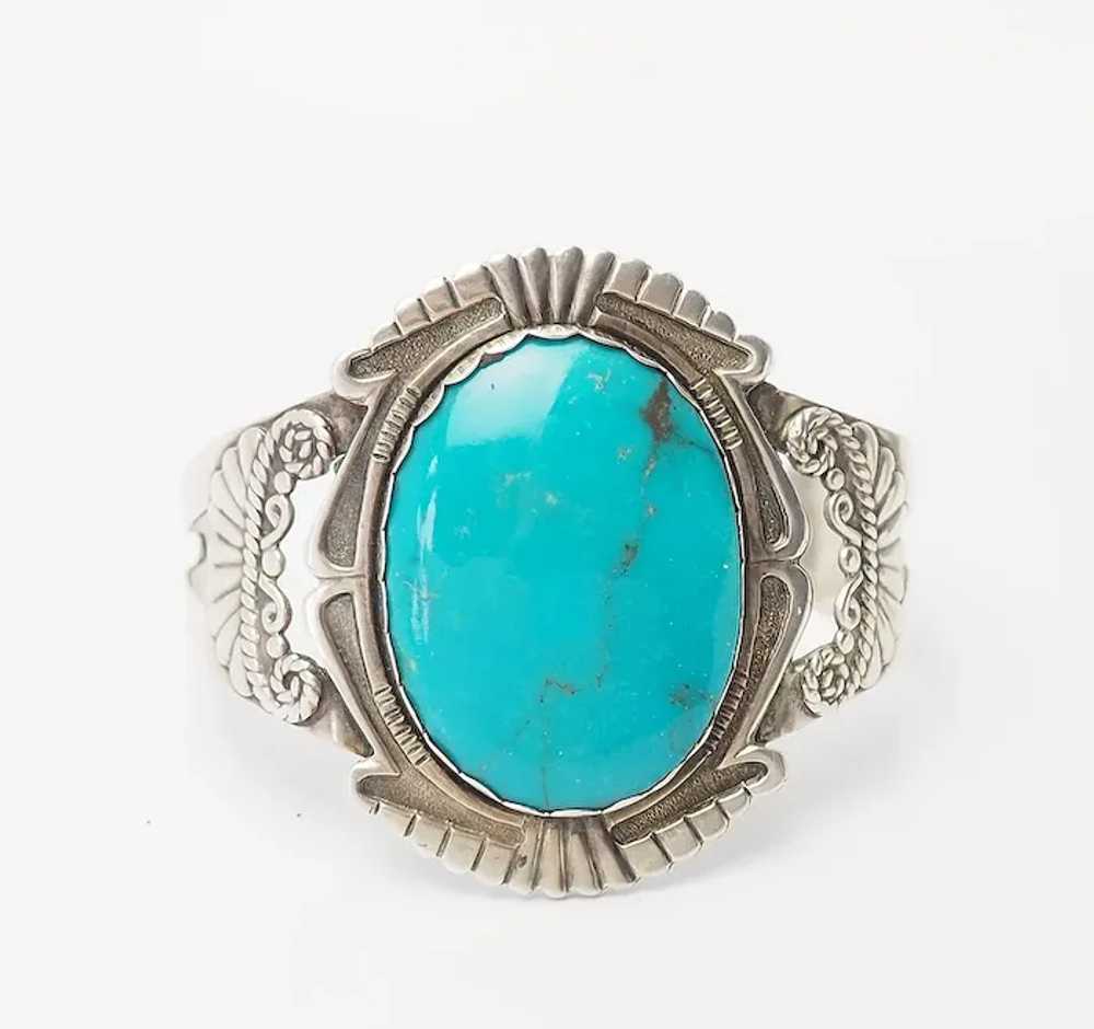 Gorgeous huge turquoise sterling silver Native Am… - image 3