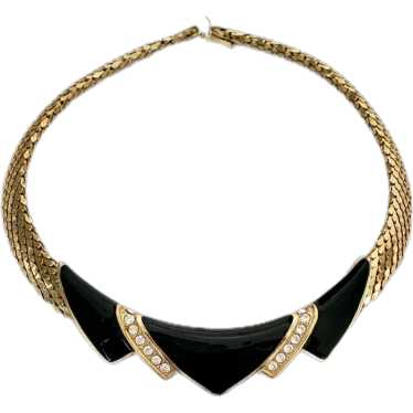 Vintage WHITING & DAVIS Black Enamel Gold Tone Me… - image 1