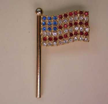 American Flag Pin with Red, White, Blue Crystals - image 1