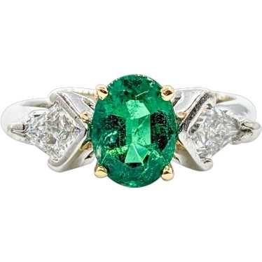 Emerald & Kite Shape Diamond Ring In Platinum - image 1