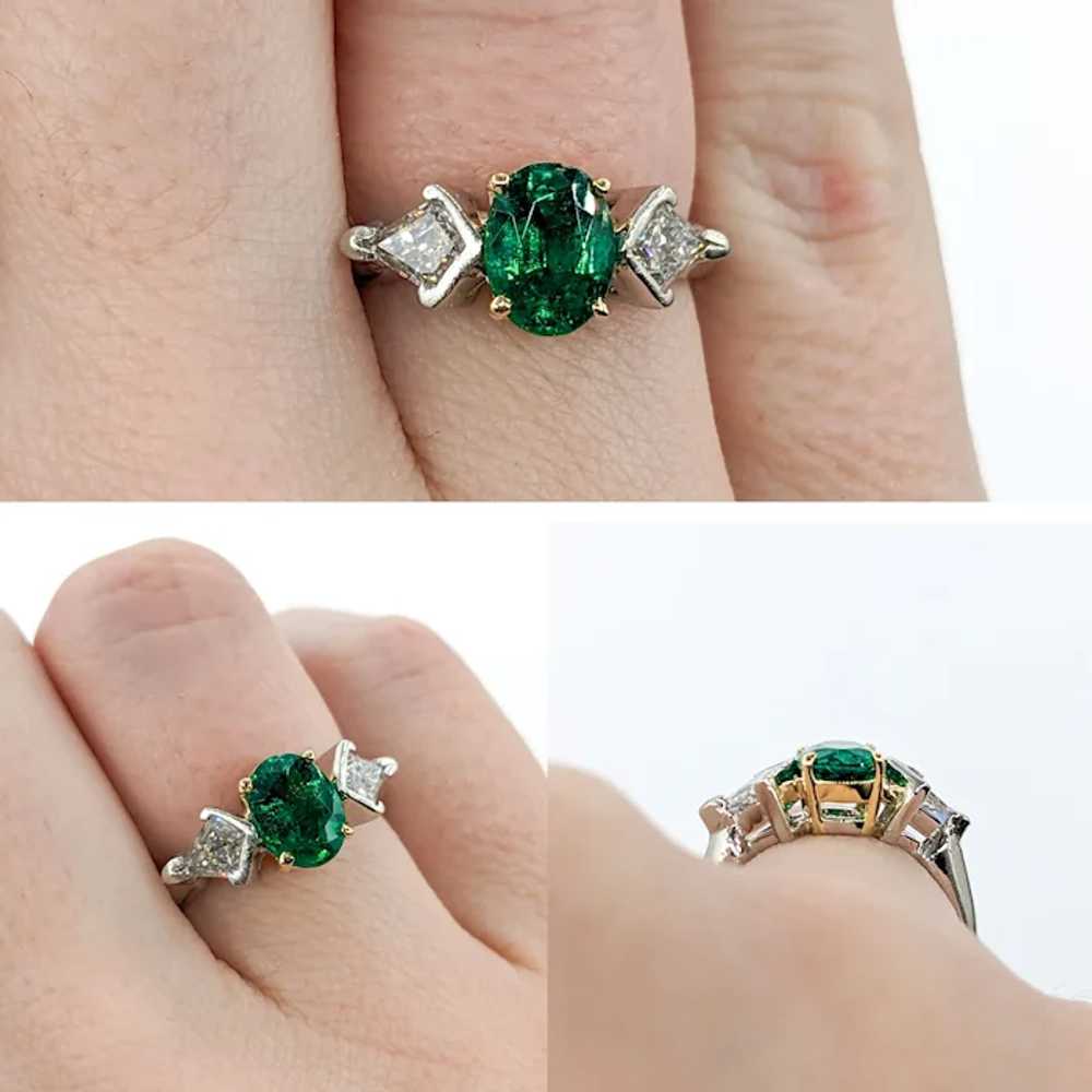 Emerald & Kite Shape Diamond Ring In Platinum - image 2