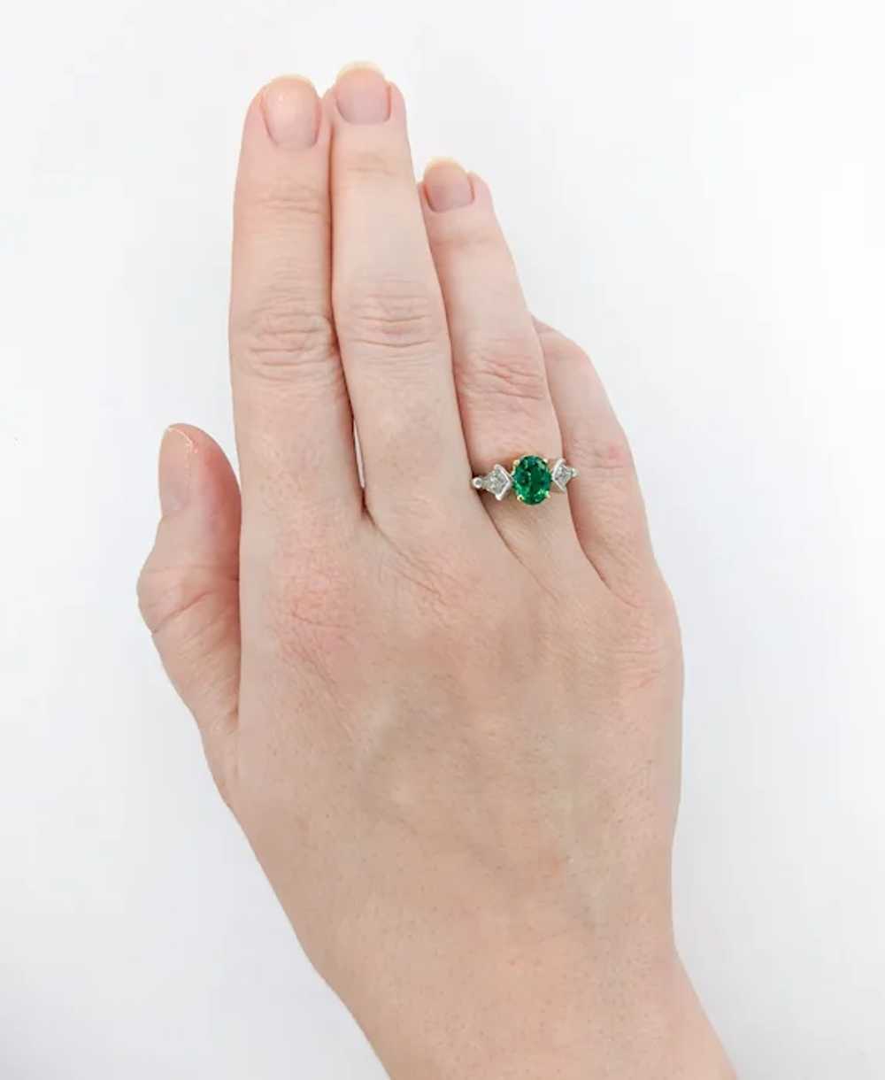 Emerald & Kite Shape Diamond Ring In Platinum - image 3