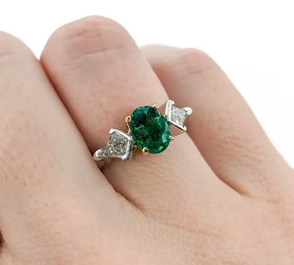 Emerald & Kite Shape Diamond Ring In Platinum - image 4