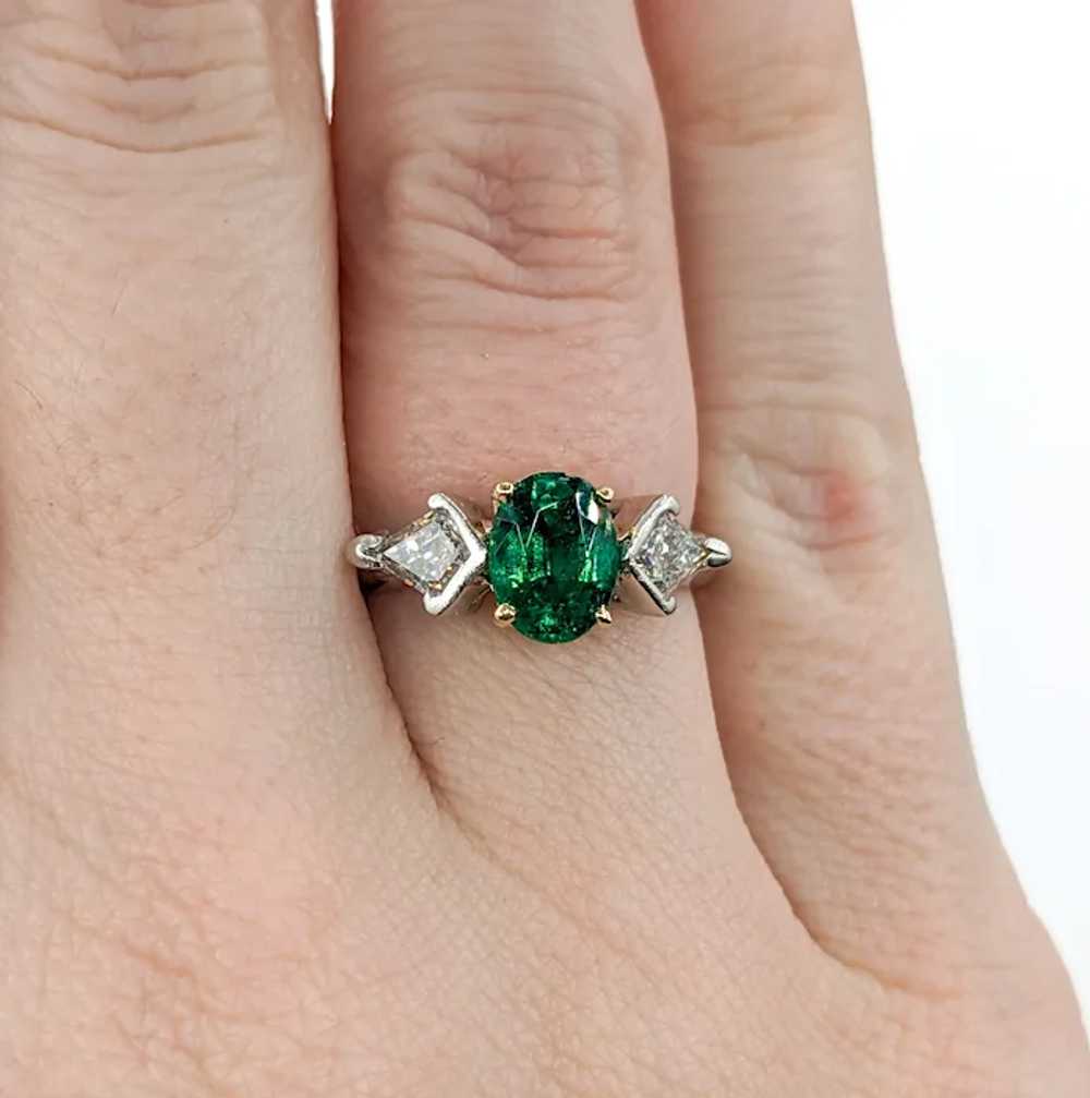 Emerald & Kite Shape Diamond Ring In Platinum - image 5