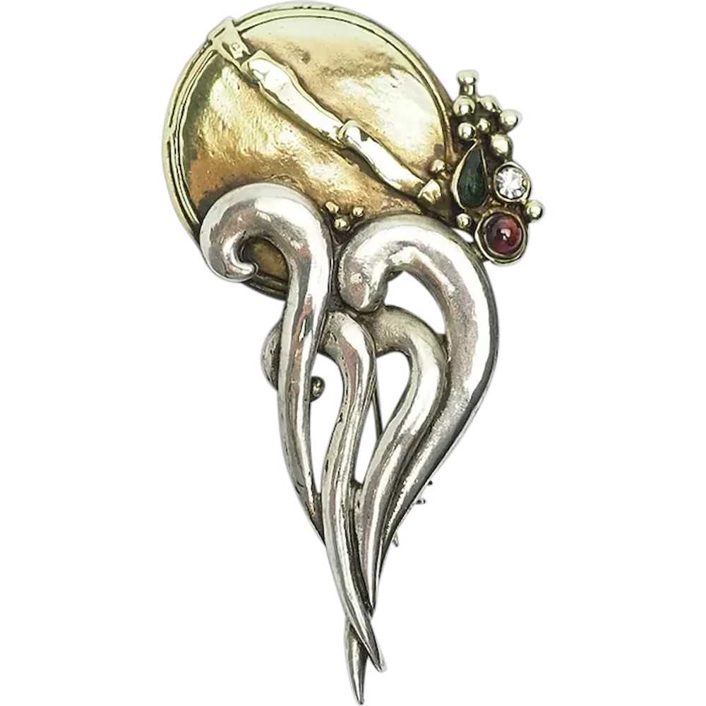 Unusual handmade sterling silver brass Moon Sun W… - image 1