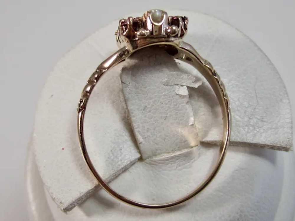 Antique 1880's Garnet Seed Pearl Ring 14K Gold - image 5