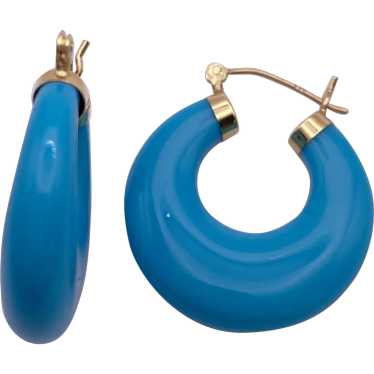 Turquoise and 14K Gold Hoop Earrings, Round