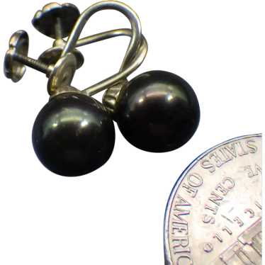 Japanese 14k Cultured Black Pearl Earrings, Screwb