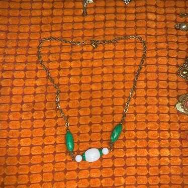 Vintage Avon #753 green and white Lucite necklace… - image 1